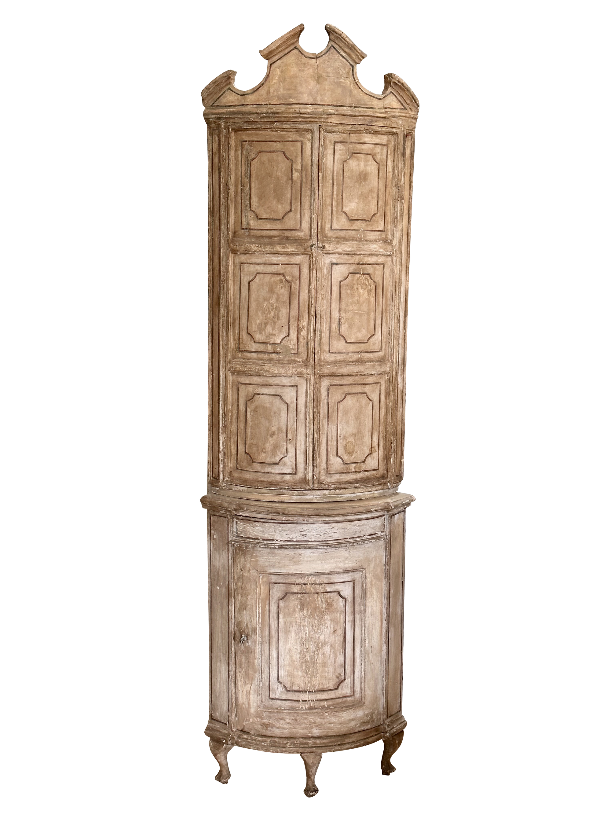 Small Swedish Painted  Bow Front Corner Cupboard, 18th-19th Century