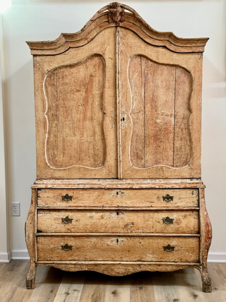 Mid-18th Century Dutch cabinet, C. 1740, Smaller proportions, hand-scraped finish