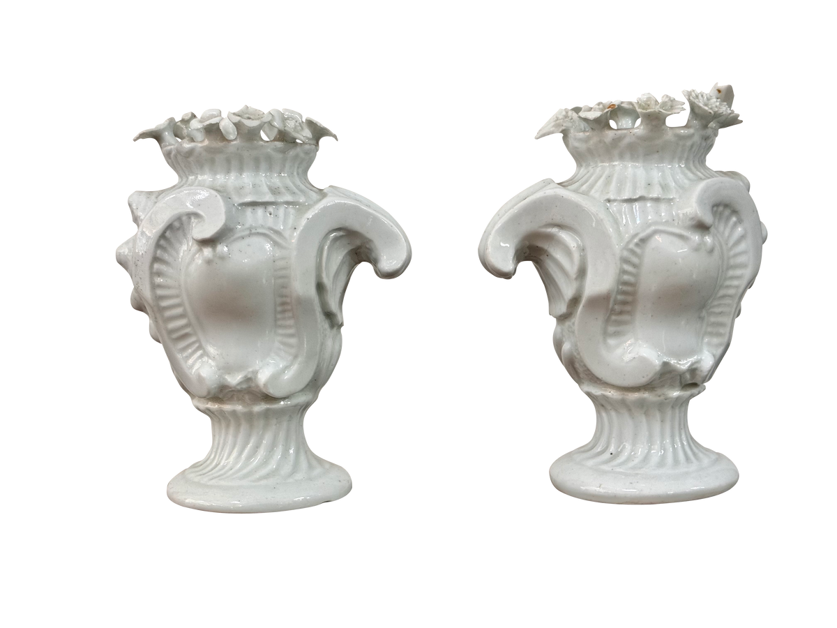 Rare pair of Longton Hall Flower-encrusted vases, c. 1755