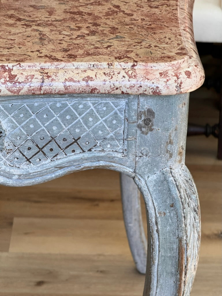 Elegant 18th Century Louis XVI carved, polychrome console with marble top