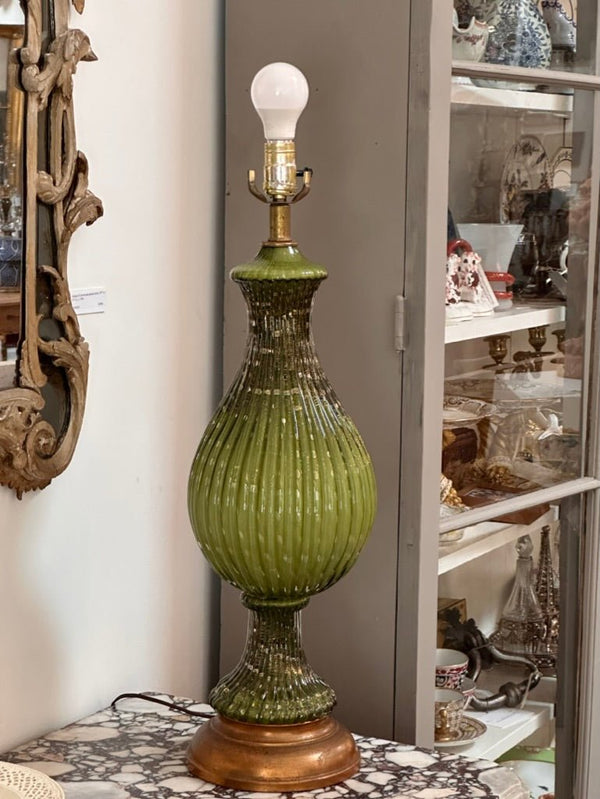 置物 Murano , antique Barovier & Toso Murano Green Bullicante Table Lamp, c. 1950