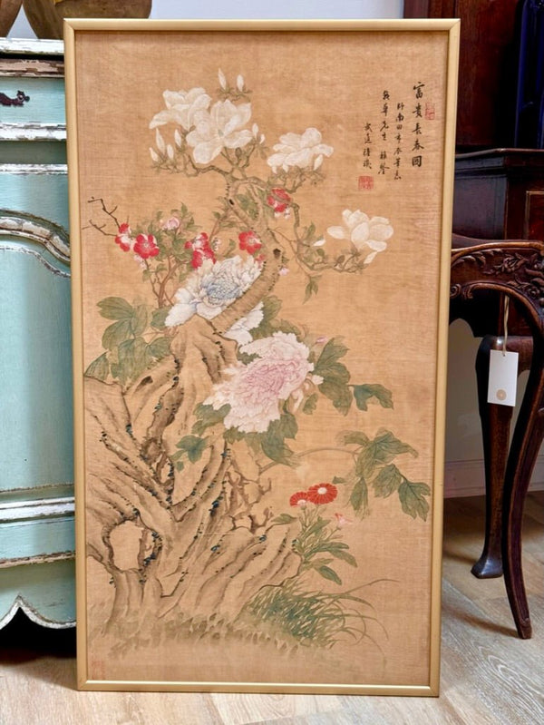 Chinese Painting of Flowers on Silk Attrib. Lu Ji - Helen