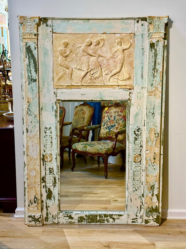 ヨーロッパ　ダンネッカー　ブロンズ　アールデコ　ミッドセンチュリー　アンティーク Large Neoclassical French Painted Trumeau Mirror, Polychrome, 19th