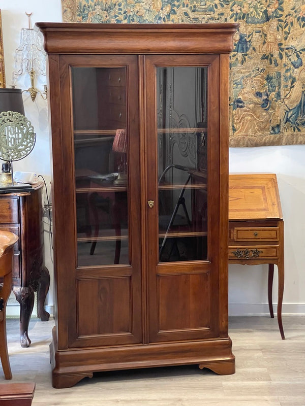 French Louis Philippe Washed Oak Bookcase with Original Glass