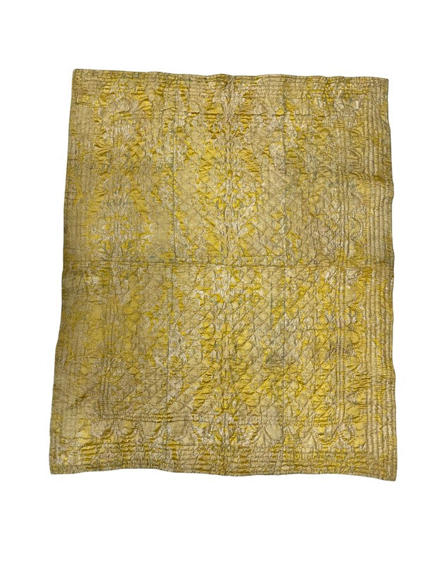 Late 19th Century Yellow silk and floral textile Hand-Stitched French Provincial Boutis