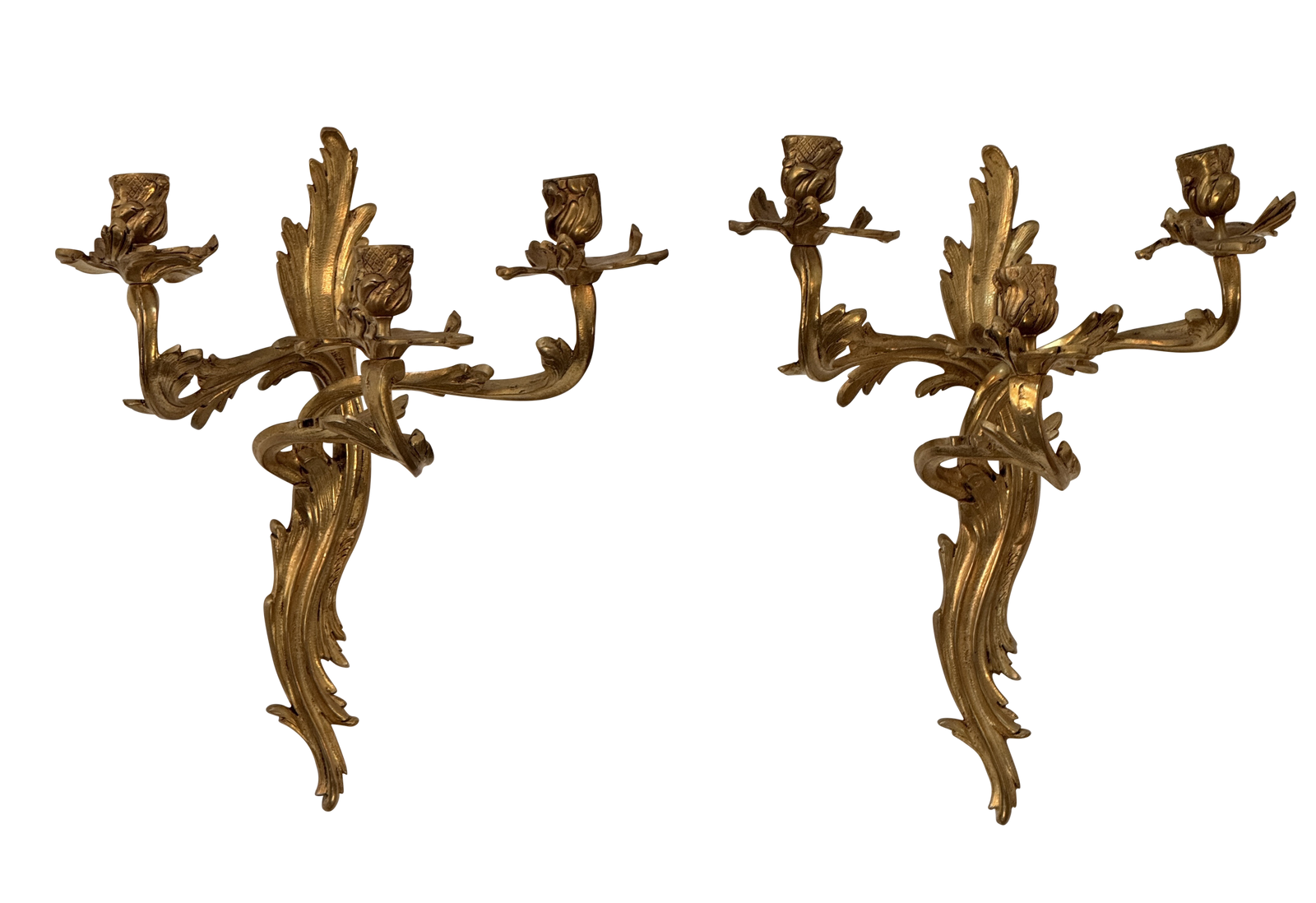 Pair of 19th Century French bronze ormolu fire-gilt, candle sconces