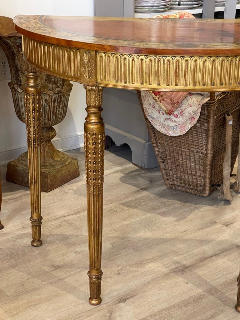 18th - 19th Century Decorated English Demilune Satinwood Table - Helen Storey Antiques