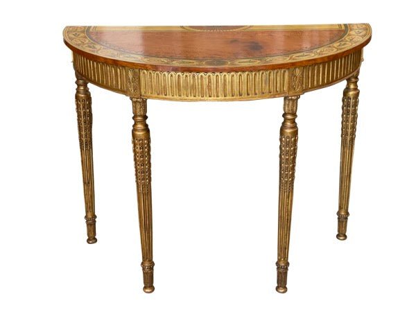 18th - 19th Century Decorated English Demilune Satinwood Table - Helen Storey Antiques