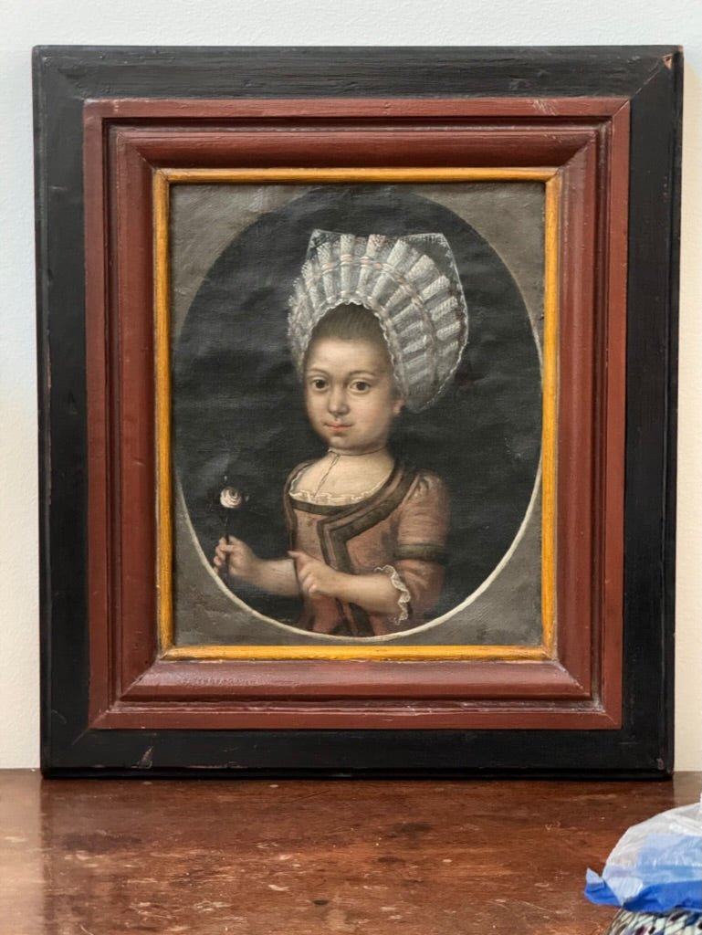 18th Century Dutch Portrait of Young Girl Oil on Canvas - Helen Storey Antiques