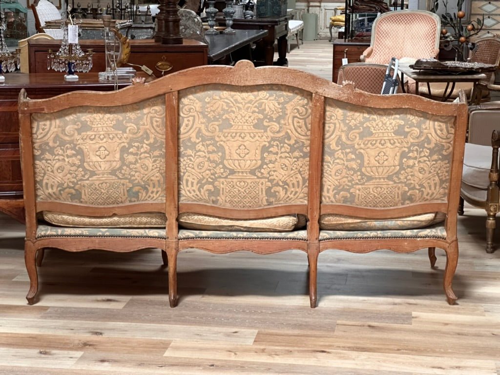 18th Century French Louis XV Canape Settee with Fortuny Upholstery - Helen Storey Antiques