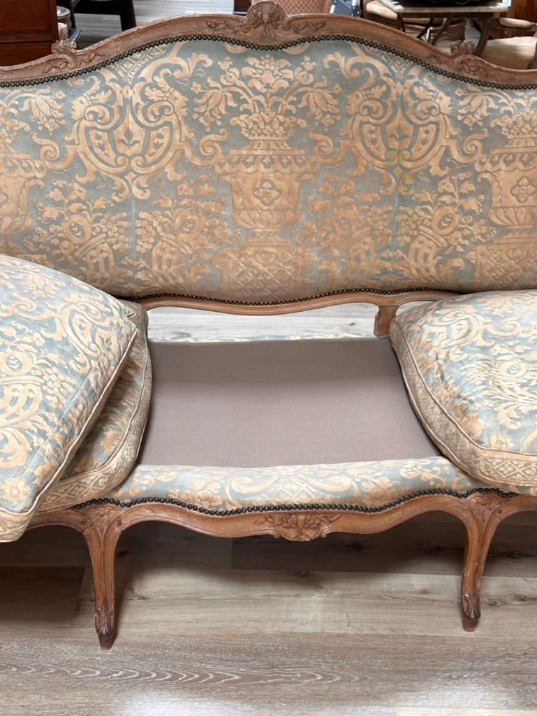 18th Century French Louis XV Canape Settee with Fortuny Upholstery - Helen Storey Antiques