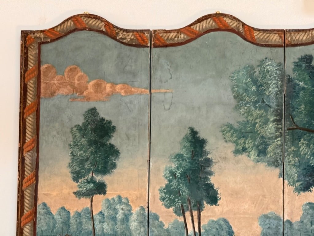 18th Century French Painted Wallpaper Four - Panel Floor Screen - Helen Storey Antiques