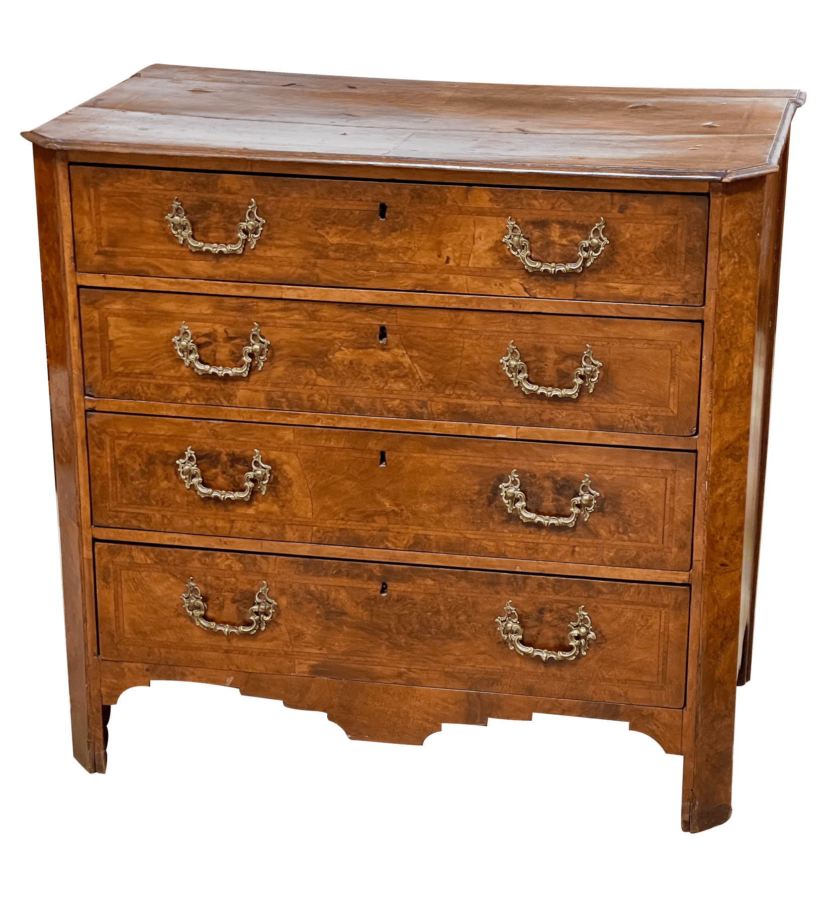 18th Century Georgian Chest in Burled Walnut Veneer with Four Drawers