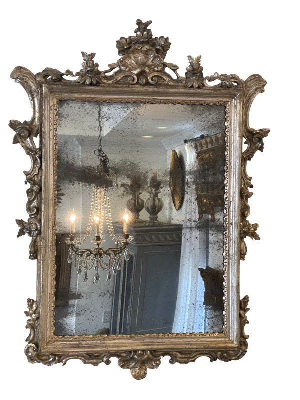 18TH CENTURY ITALIAN Carved and SILVER - GILT Mirror - Helen Storey Antiques