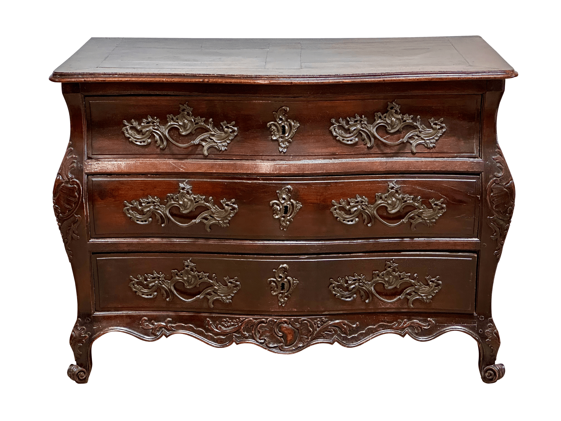 18th Century Louise XV French Walnut Bombe Commode