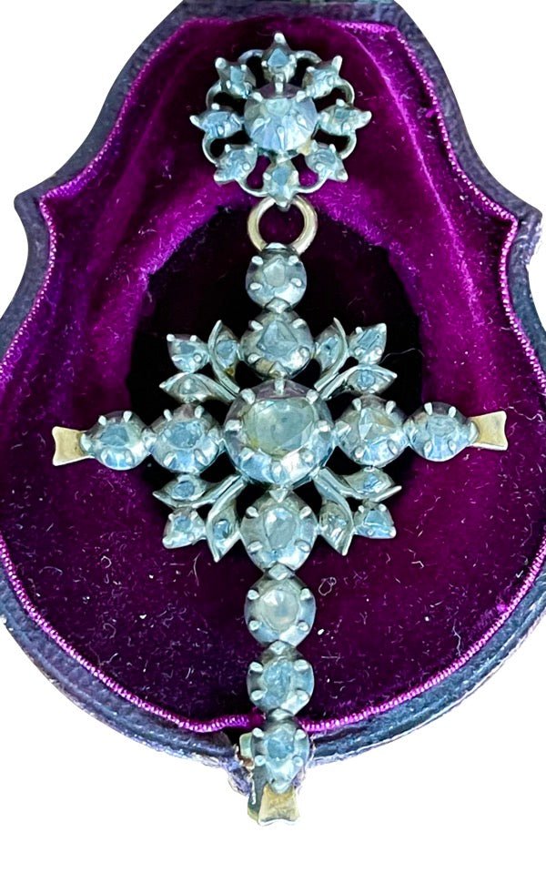 18th Century One Carrot Rose Cut Diamond Cross Pendant - Helen Storey Antiques