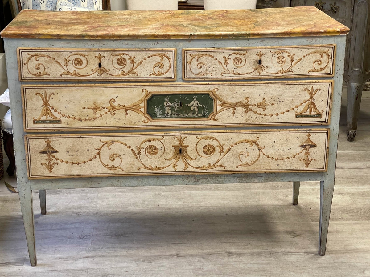 18th Century Painted Italian Neoclassical Two - Drawer Commode - Chinoiserie - Helen Storey Antiques