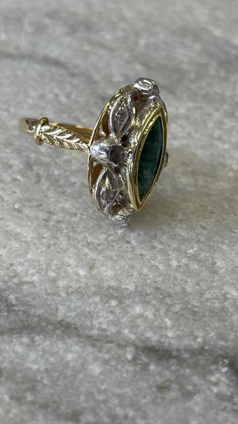 19TH CENTURY 14K GEORGIAN EMERALD AND DIAMOND RING - Helen Storey Antiques