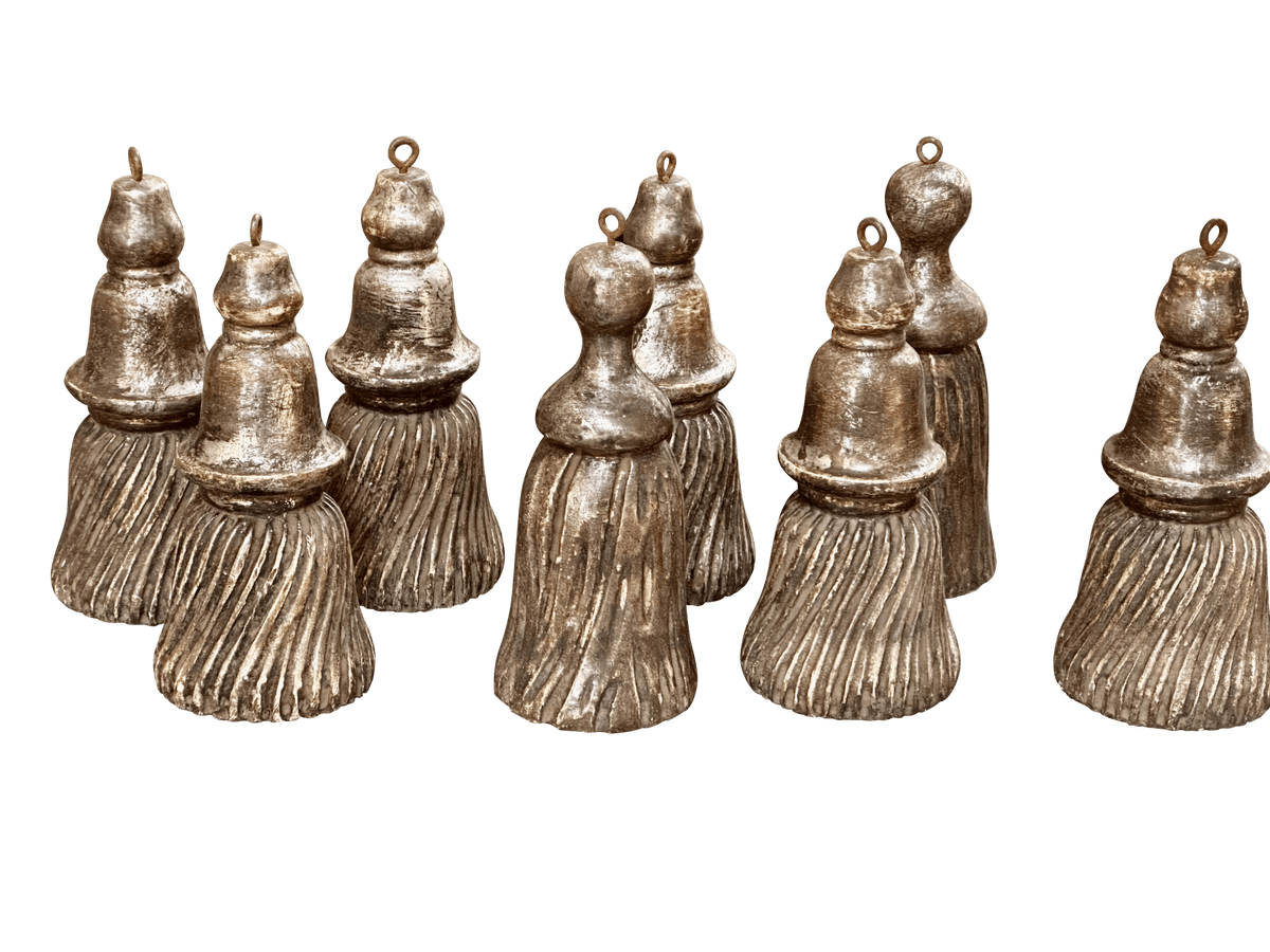 19th Century Eight French Carved Wood &amp; Silver Gilt Tassels - Helen Storey Antiques