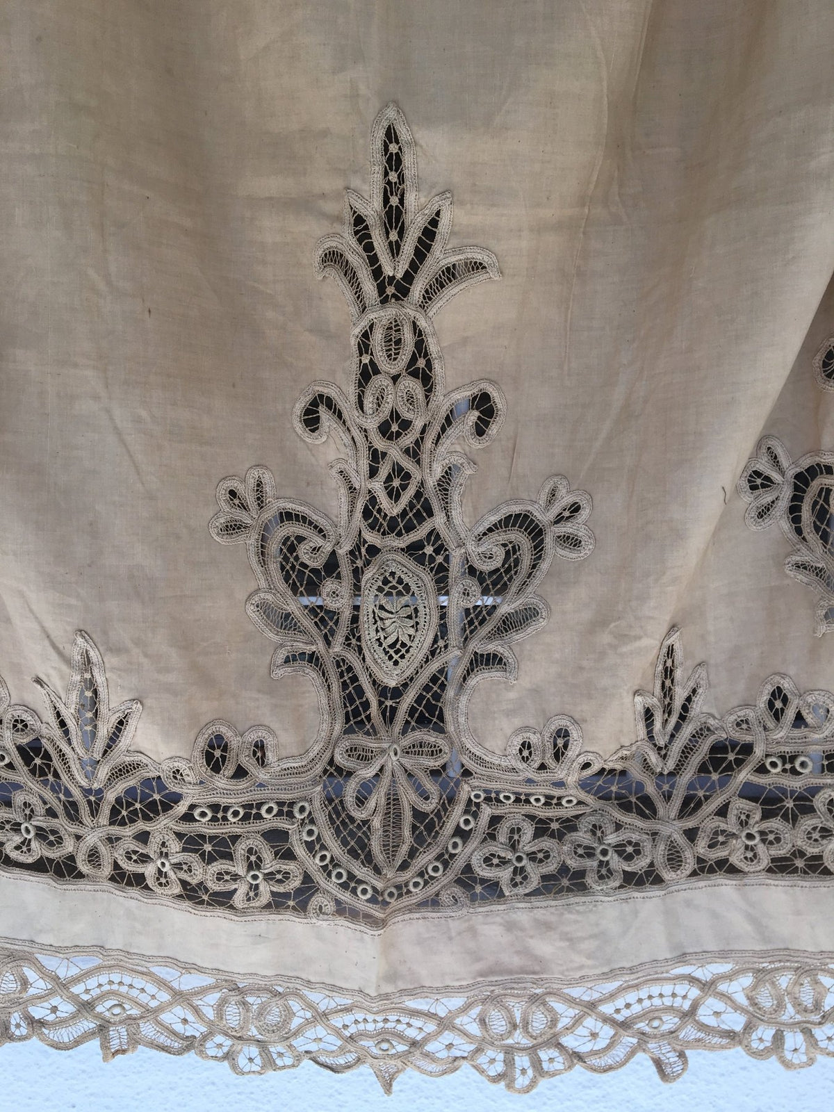 19th Century Fine French Linen and Lace Curtain - Helen Storey Antiques