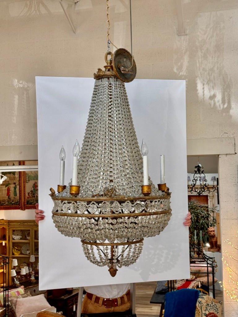19th Century French Bronze and Crystal Empire Chandelier - Helen Storey Antiques