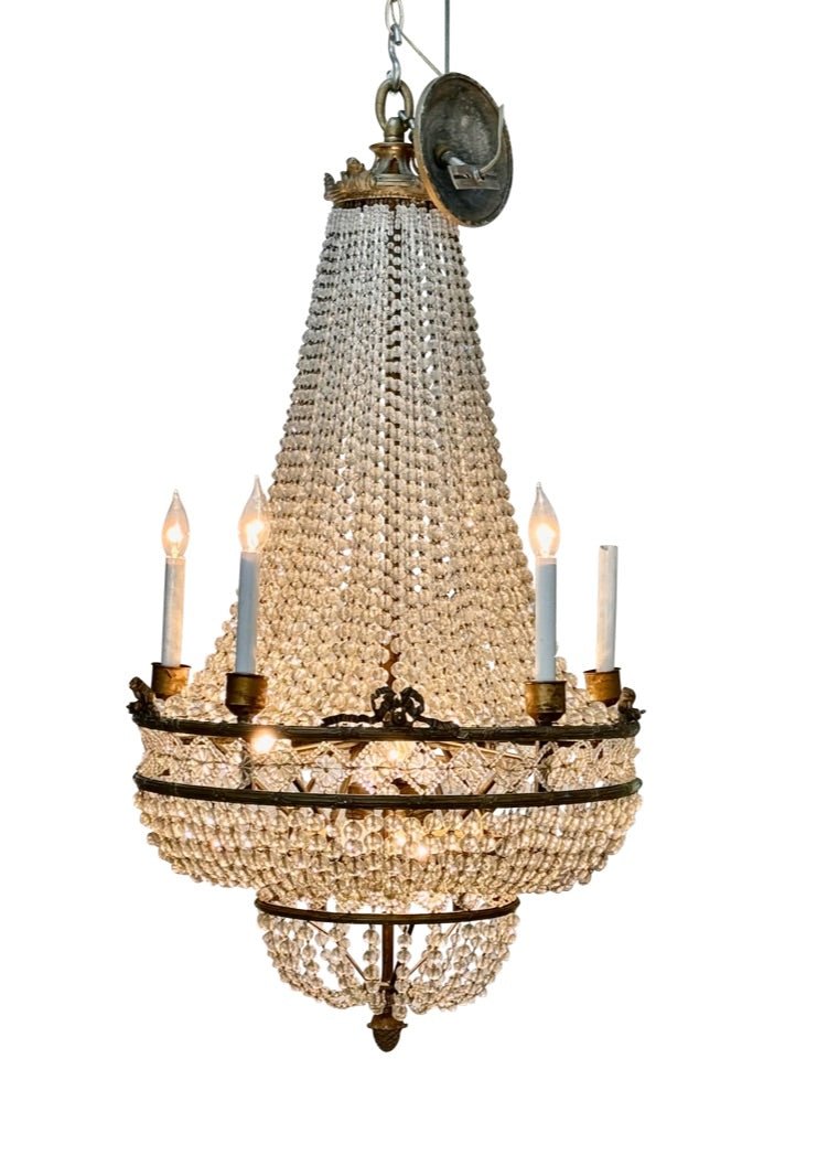 19th Century French Bronze and Crystal Empire Chandelier