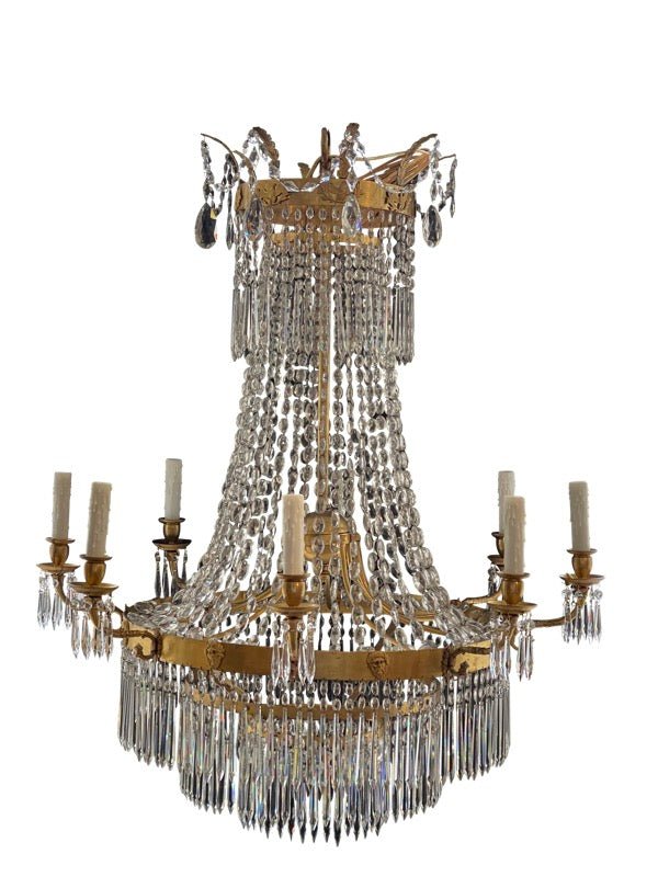 19TH CENTURY FRENCH EMPIRE CRYSTAL-CUT WATERFALL FORM CHANDELIER