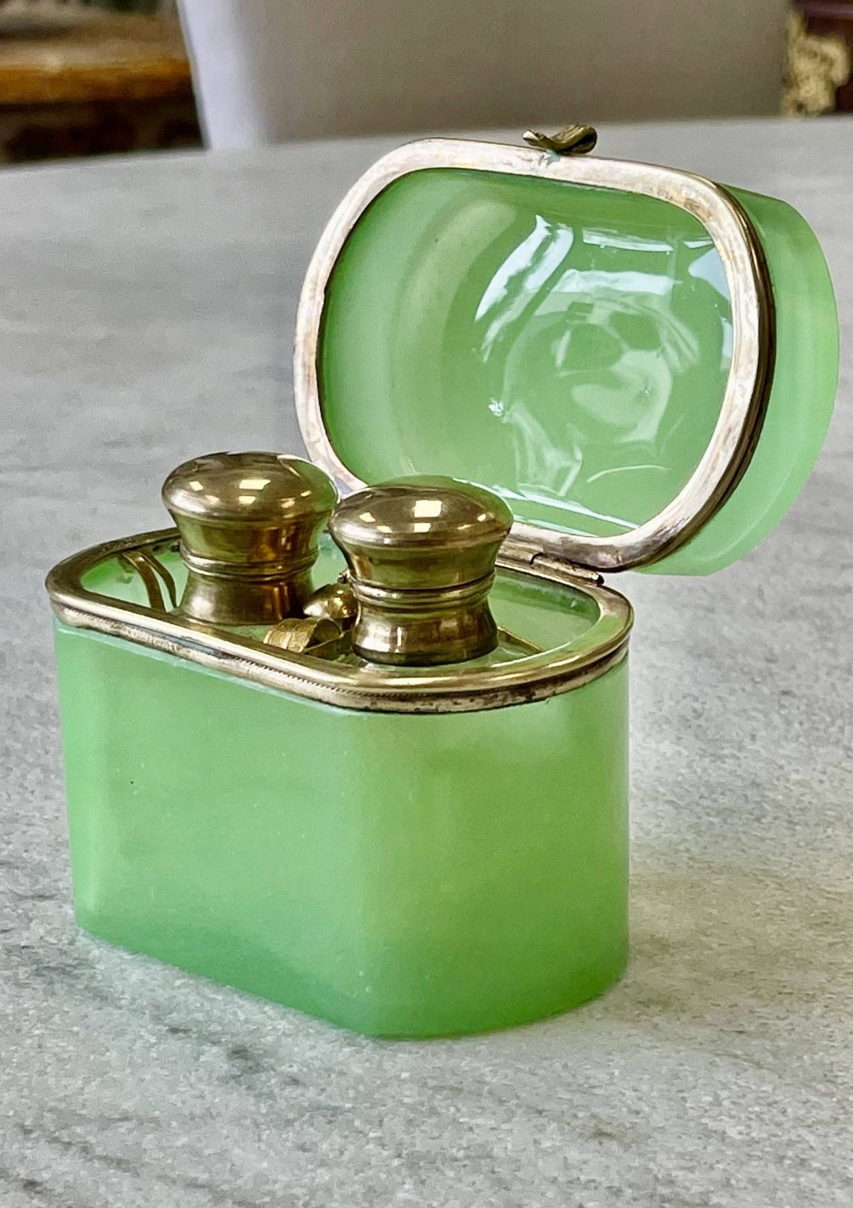 19TH CENTURY FRENCH GREEN OPALINE PERFUME CASKET - Helen Storey Antiques