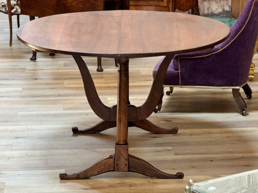 19th Century Fruitwood vintner’s table, wine table, oval trestle base - Helen Storey Antiques