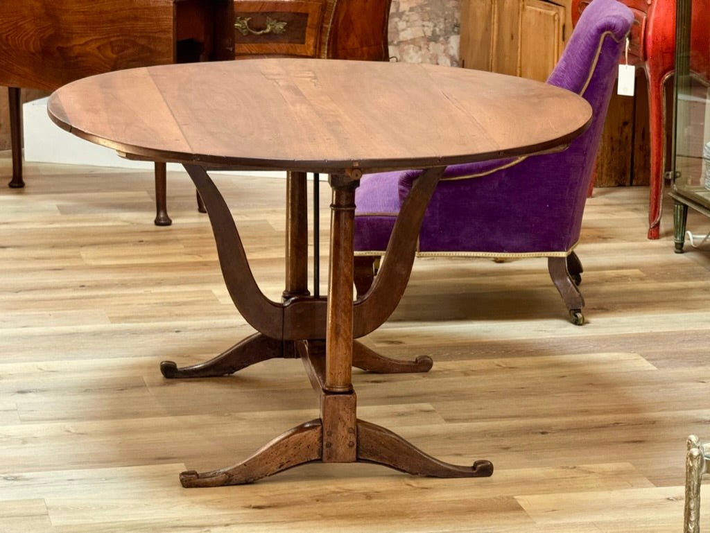 19th Century Fruitwood vintner’s table, wine table, oval trestle base - Helen Storey Antiques