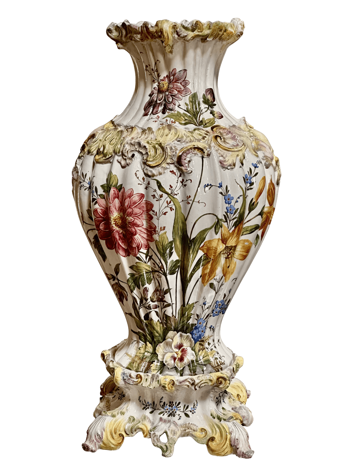 19th Century Hand - Painted Italian Faience Vase &amp; Stand - Helen Storey Antiques