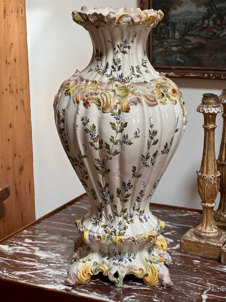 19th Century Hand - Painted Italian Faience Vase &amp; Stand - Helen Storey Antiques