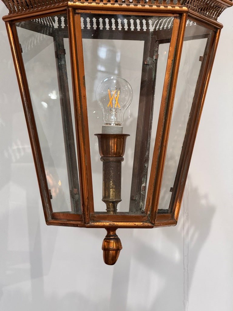 19th Century Italian brass and copper wall lantern with beveled glass panels - Helen Storey Antiques
