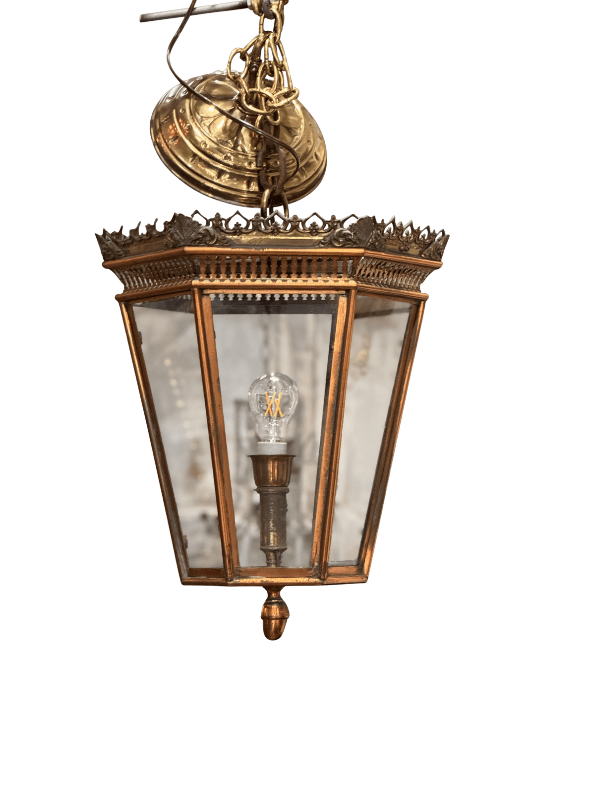 19th Century Italian brass and copper wall lantern with beveled glass panels - Helen Storey Antiques
