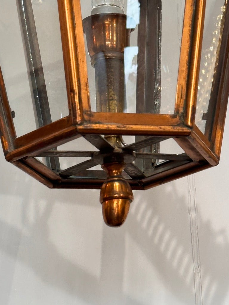 19th Century Italian brass and copper wall lantern with beveled glass panels - Helen Storey Antiques