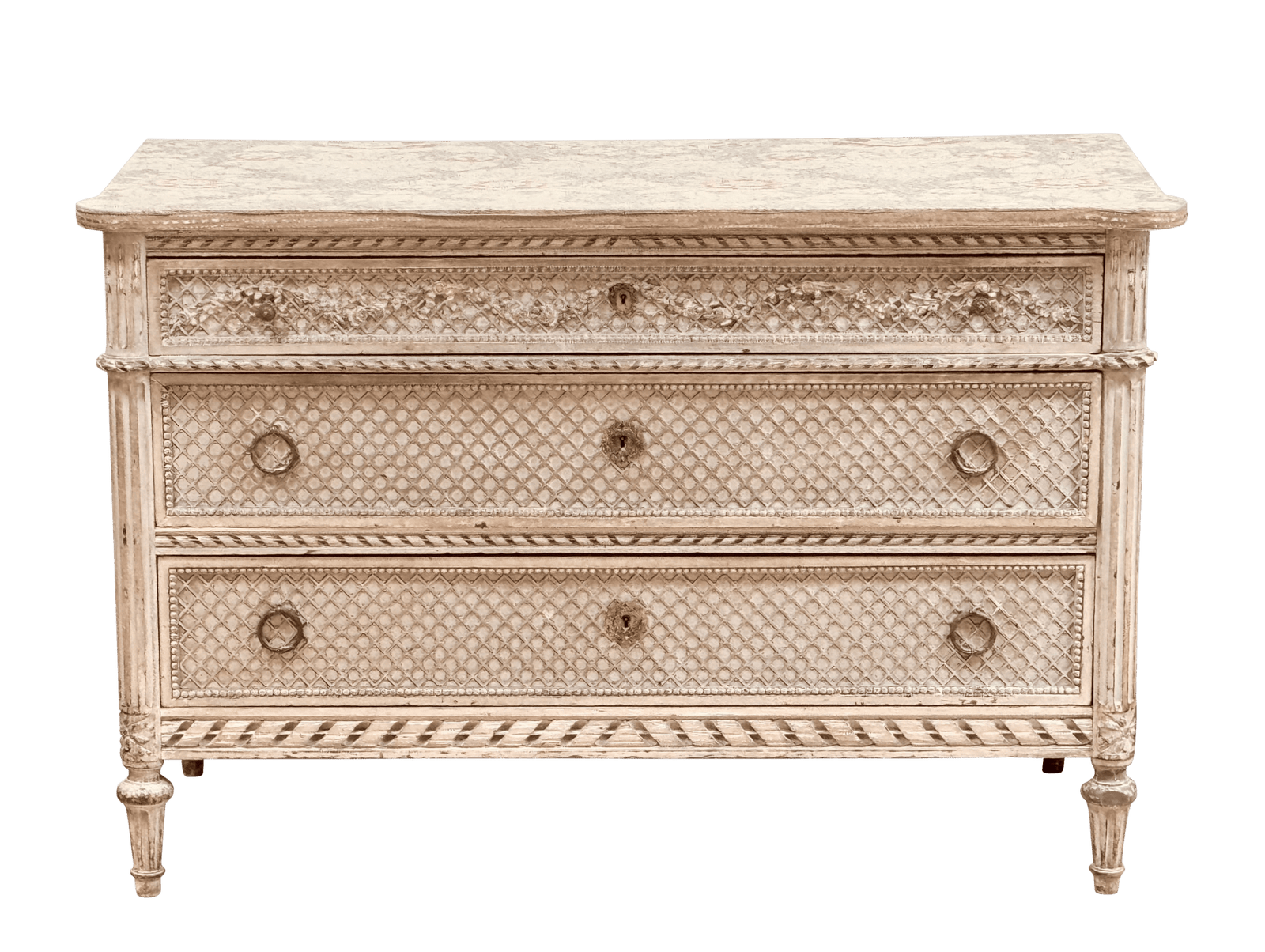 19th Century Louis XVI style Carved and painted French Commode