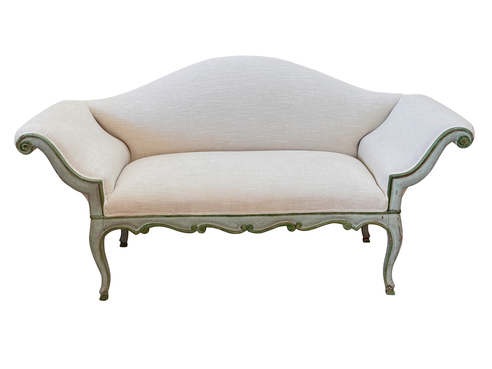 Charming 18th-19th Century Venetian Louis XV Carved Painted Upholstered Canape