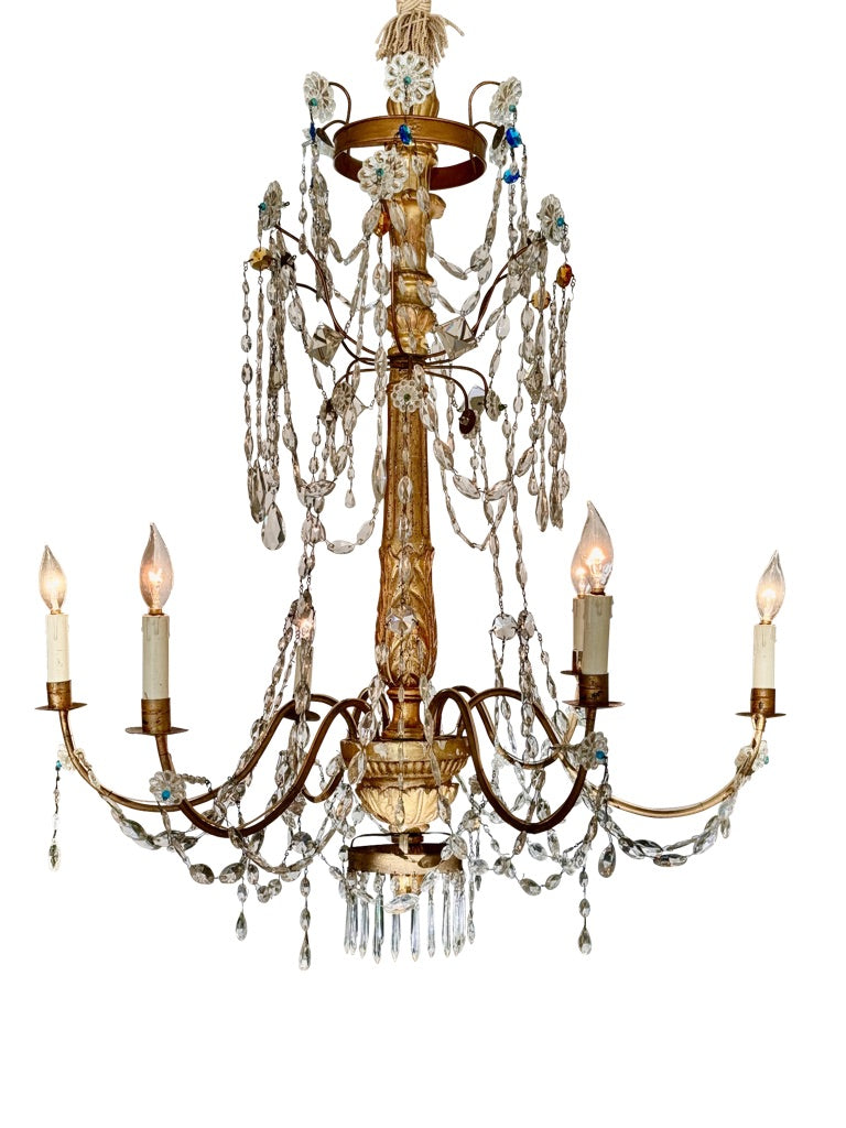Stunning 19th Century Genovese Chandelier, giltwood and crystal