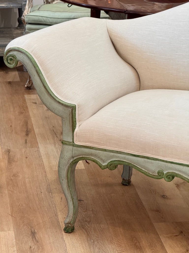 Charming 18th-19th Century Venetian Louis XV Carved Painted Upholstered Canape