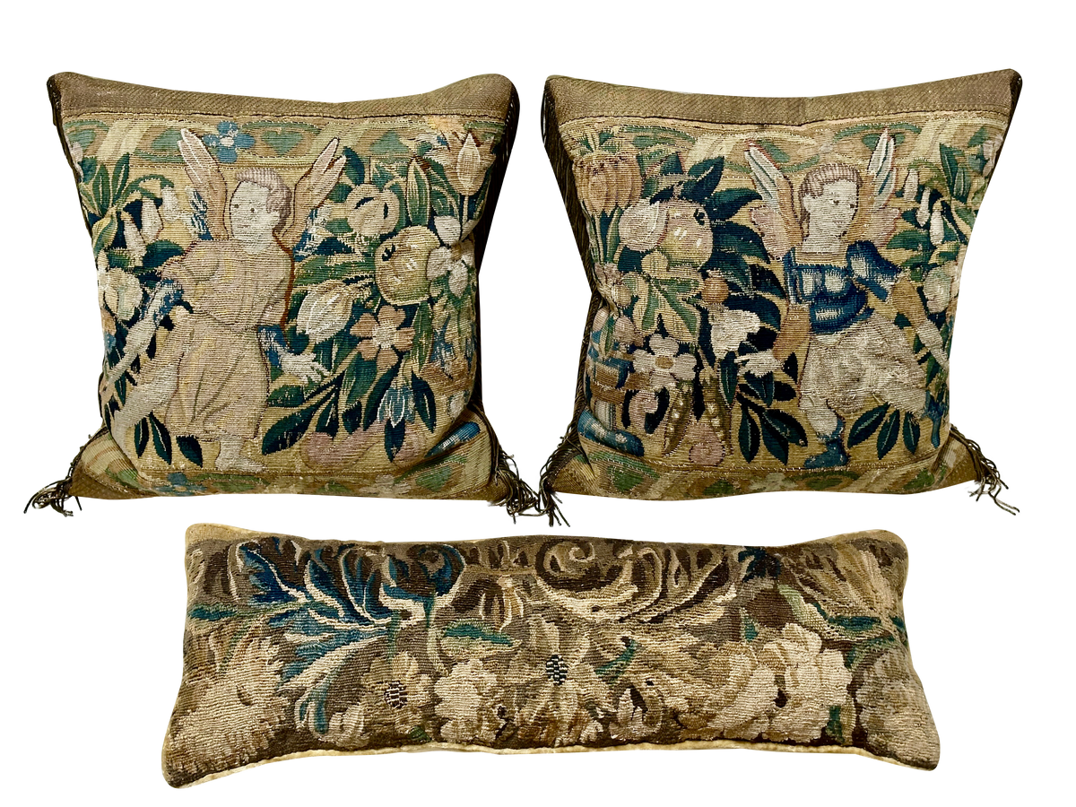 Three Flemish Tapestry Pillows, 17th Century