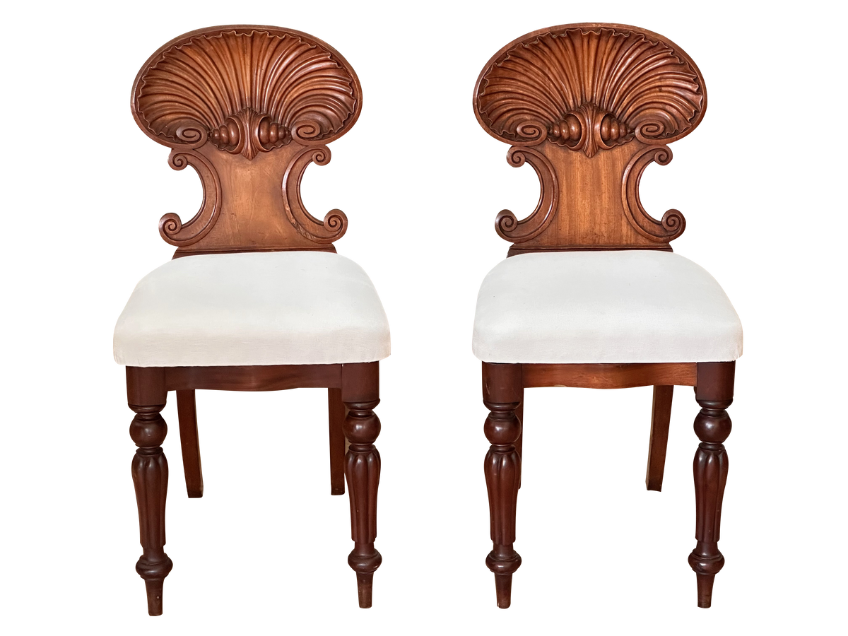Pair of Shell-Back Hall Chairs, Late 18th-Early 19th Century