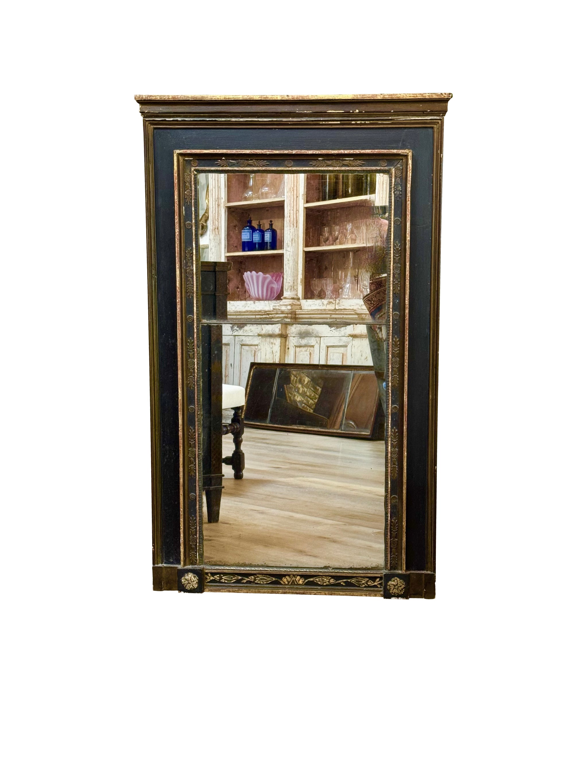 Directoire Period Trumeau Mirror, black and gilt