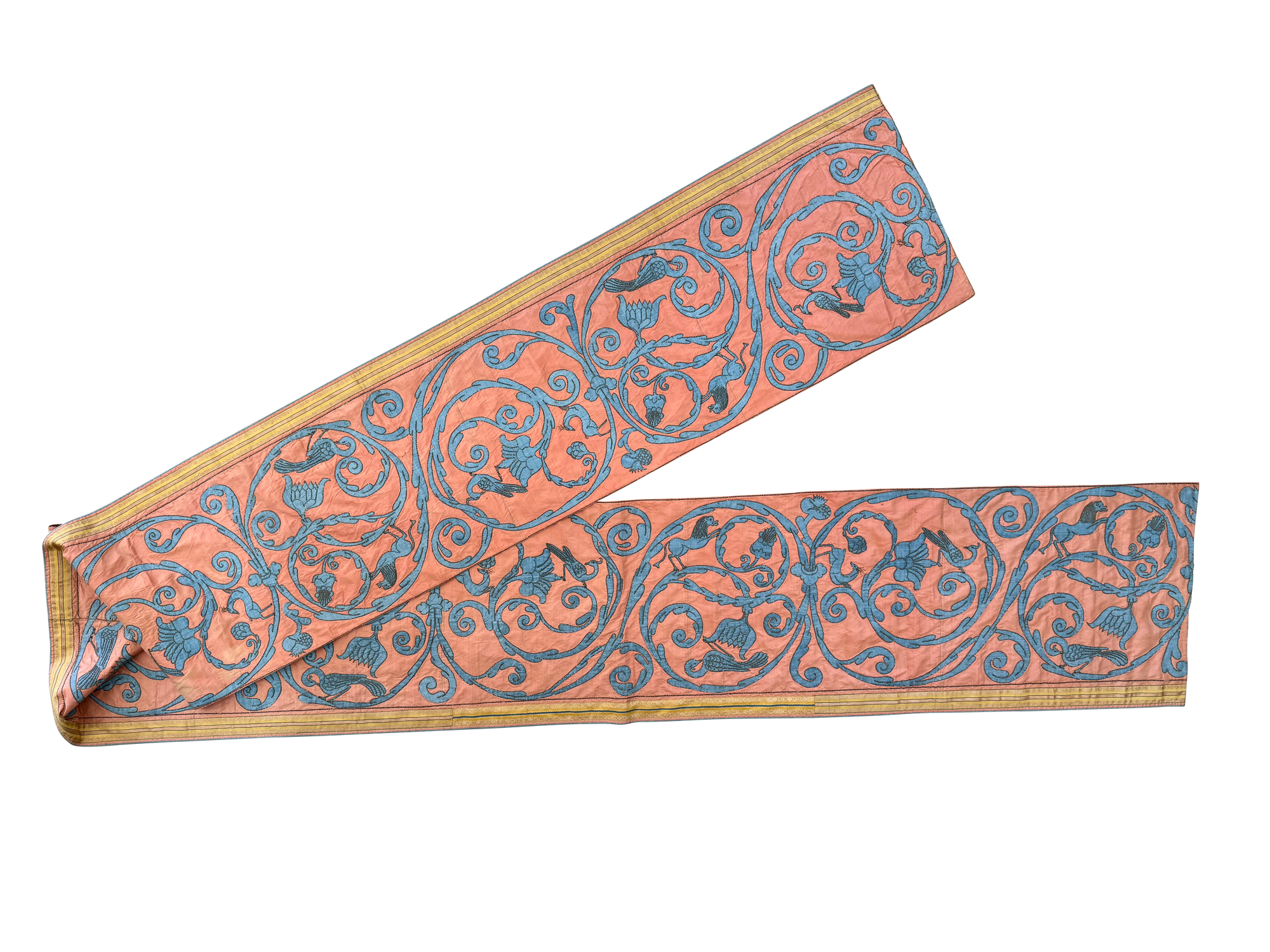 Extraordinary 18th Century Silk Panel - salmon pink and pale blue