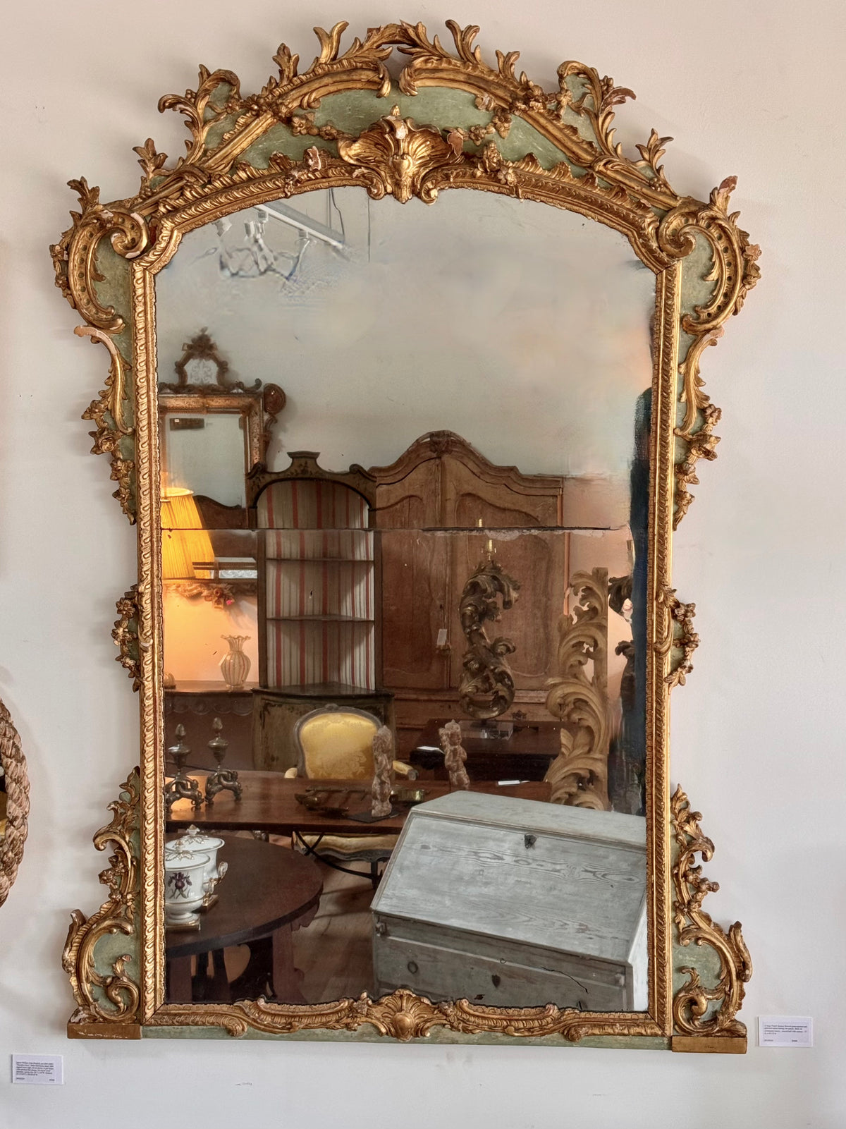 Large 19th Century French green-painted and giltwood mirror