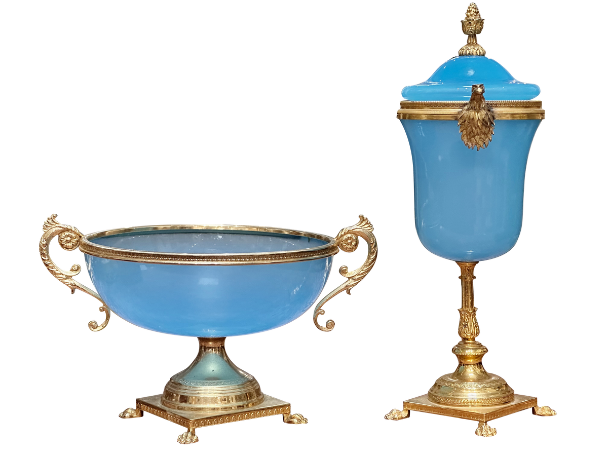 Two-Piece set of French Blue Opaline, c. 1860, Likely Palais Royale