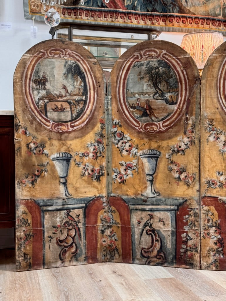 French Provincial Hand Painted Folding Screen, 18th Century