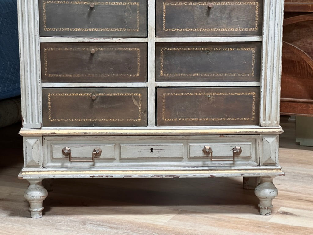 19th Century Cartonnier file cabinet with tooled leather drawers