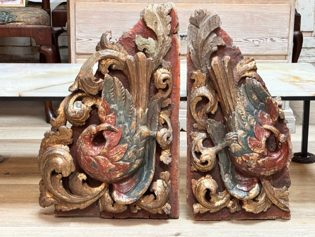 Pair of Exotic Carved Birds, 18th Century Italian Fragments