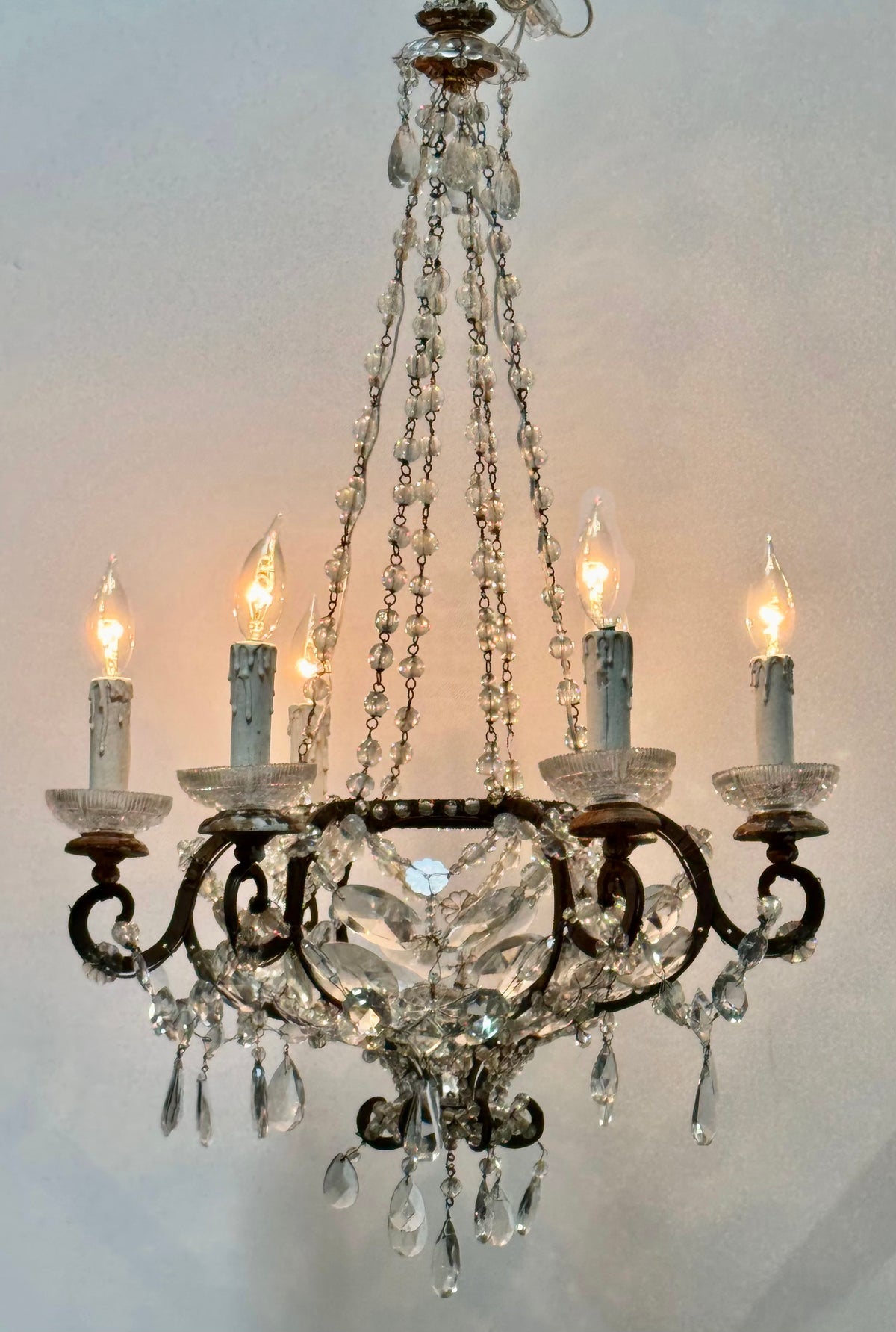 Small 18th Century Italian Chandelier with early crystals