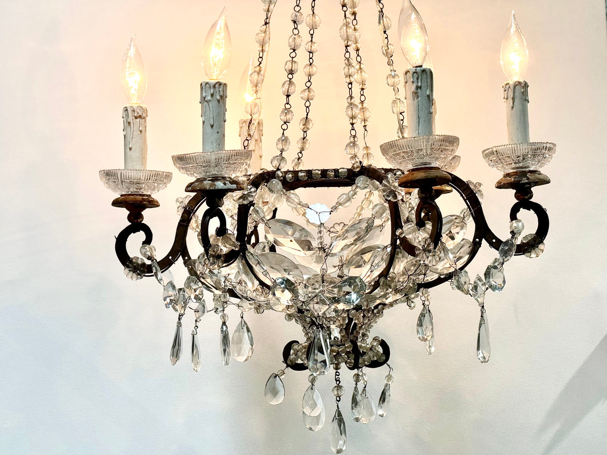 Small 18th Century Italian Chandelier with early crystals